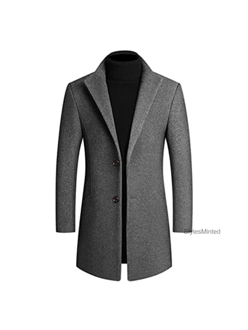 Men's Wool Blend Trench Coat Warm Overcoat Single Breasted Button Down